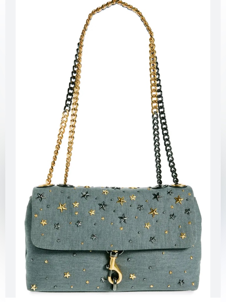 Rebecca Minkoff Edie Shoulder Bag In Celestial Gray With Gold & Gunmetal Stars